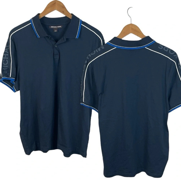 PO735 NWT Michael Kors Designer Spell Out Polo Shirt L $90 - Picture 1 of 7